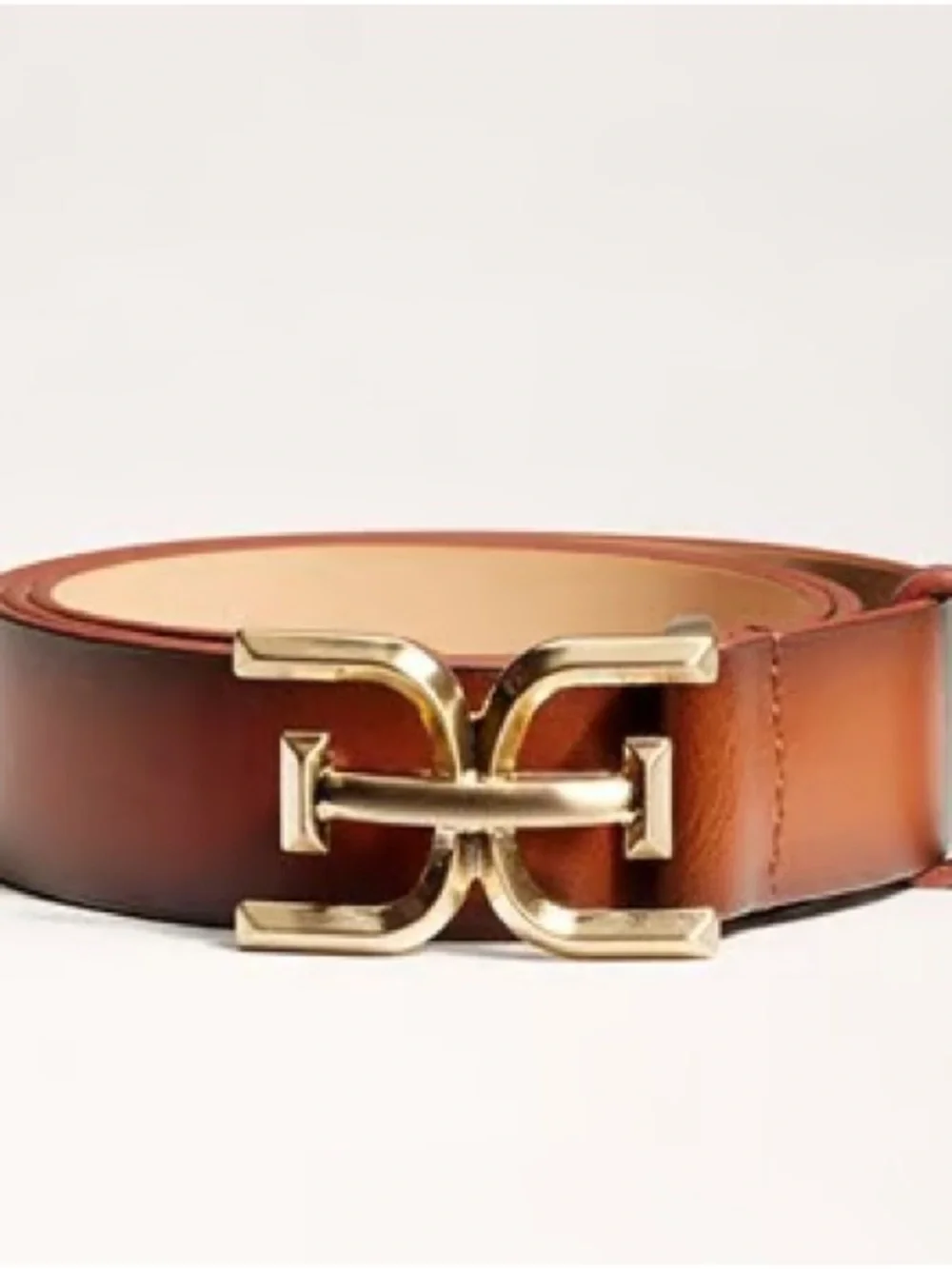 Sam Edelman Two-Tone Brown Leather Belt with Gold Buckle